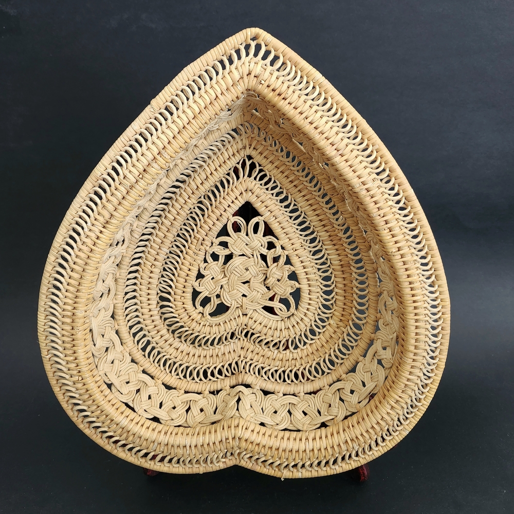 Handwoven Heart Shaped Rattan Basket, Boho Decorative Tray, Bohemian Wall Art